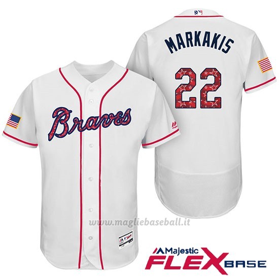 Maglia Baseball Uomo Atlanta Braves 2017 Estrellas y Rayas 22 Nick Markakis Bianco Flex Base